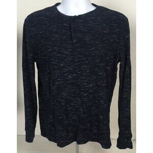 Marc Anthony Henley Men Size L Navy Blue Grey Long Sleeves Slim Fit Round Neck